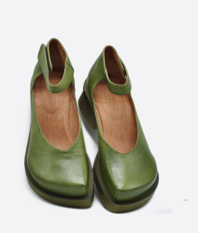 Vintage Dikke Hak Klittenband Dames Groene Sandalen