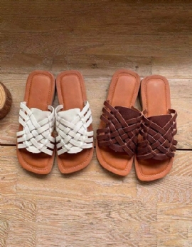 Vintage Lederen Zomer Geweven Slippers