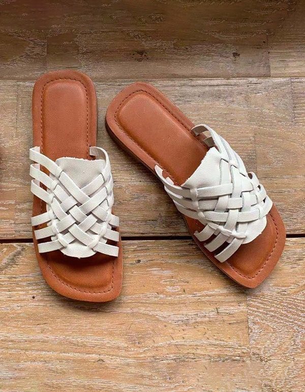 Vintage Lederen Zomer Geweven Slippers