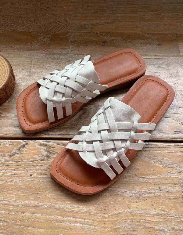 Vintage Lederen Zomer Geweven Slippers