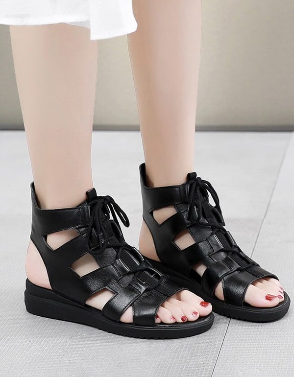 Zomerse Slingback Enkelsandalen Met Veters