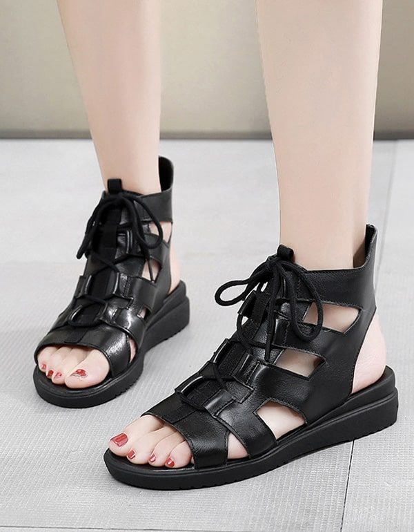 Zomerse Slingback Enkelsandalen Met Veters