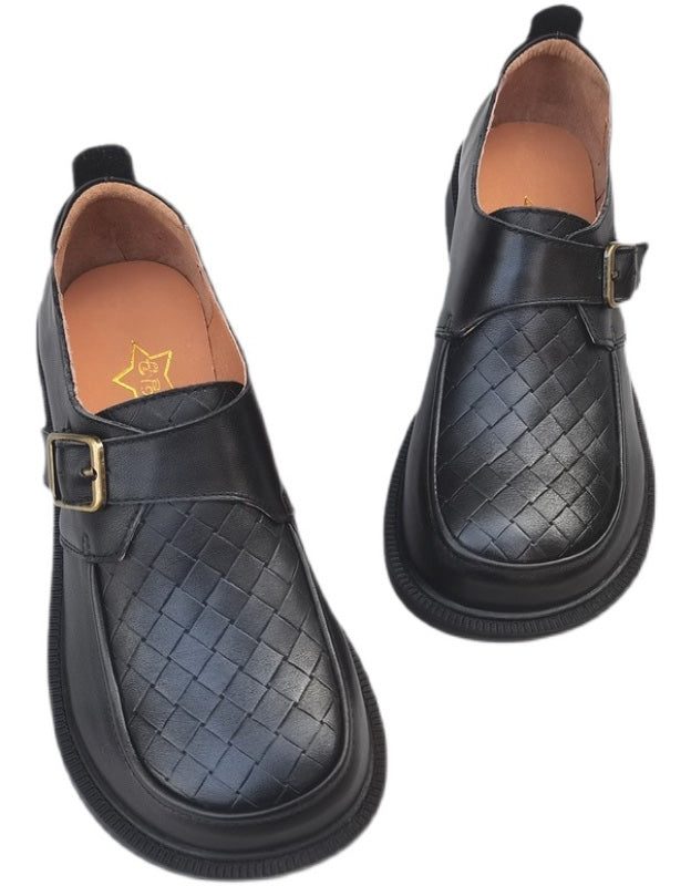 Retro Leren Loafers Met Brede Kop En Gesp