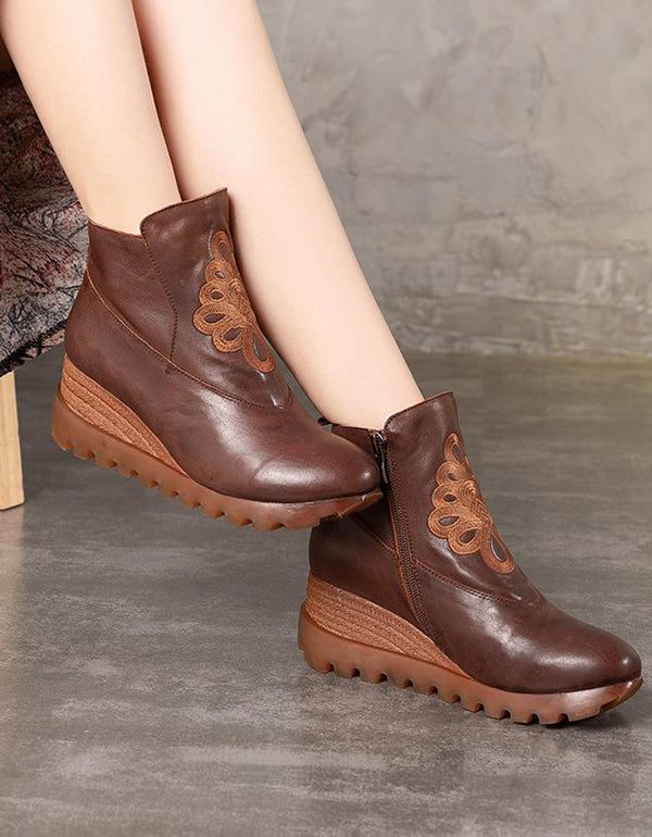 Handgemaakte Retro Borduur Wedge Boots