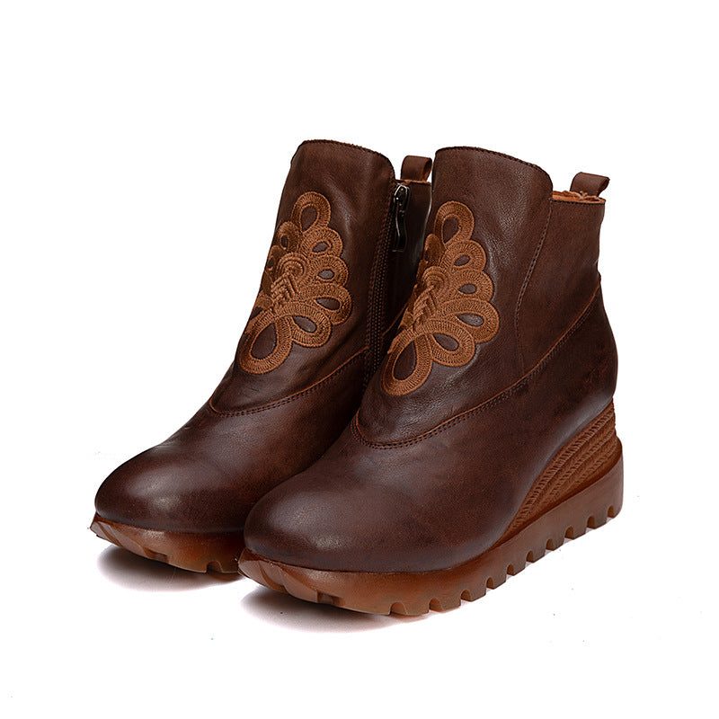 Handgemaakte Retro Borduur Wedge Boots