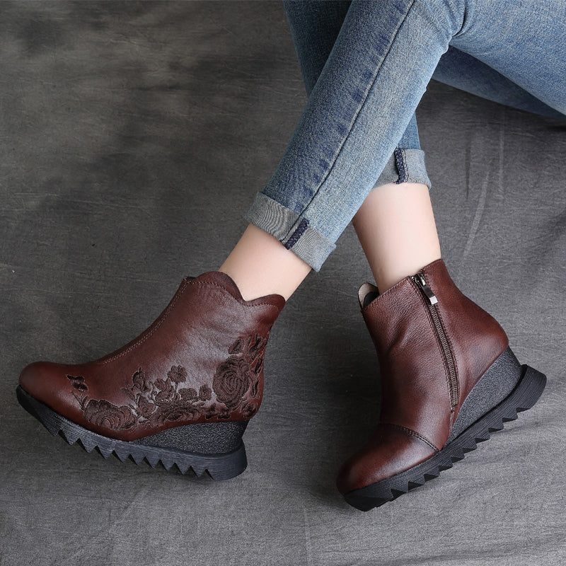 Handgemaakte Retro Borduur Wedge Boots