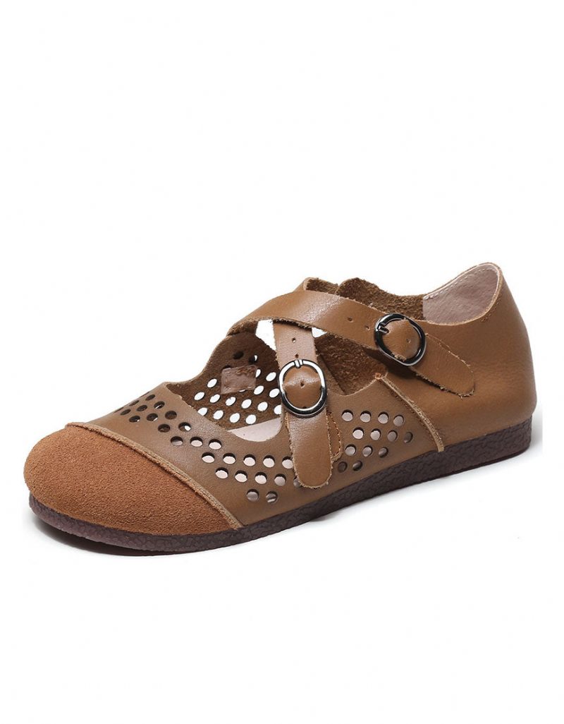 Handgemaakte Retro Hollow Cross Strap Platte Schoenen