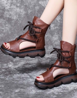 Handgemaakte Retro Zomersandalen Met Veters