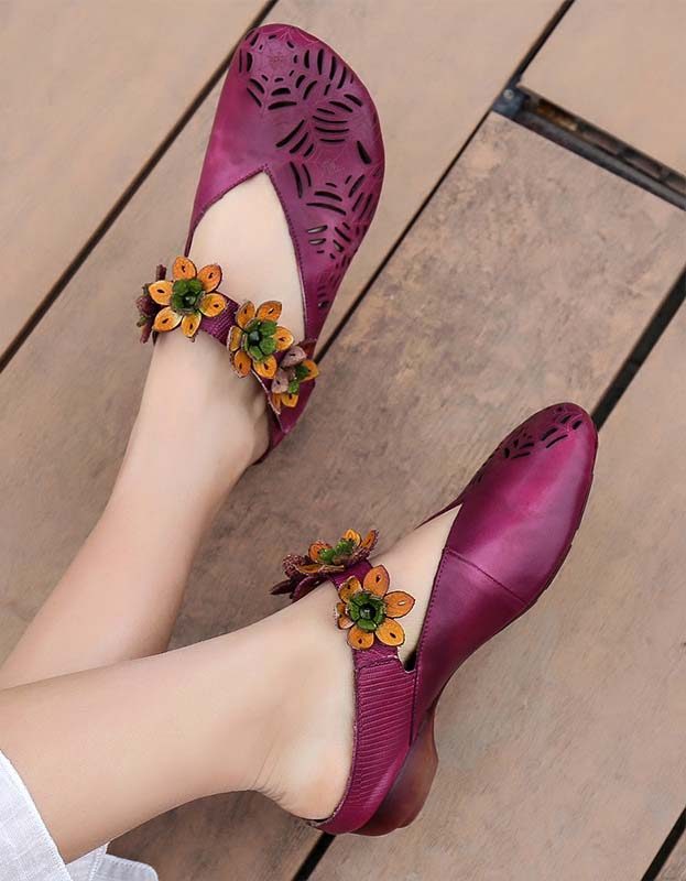 Lente Handgemaakte Bloemen Retro Lederen Slippers