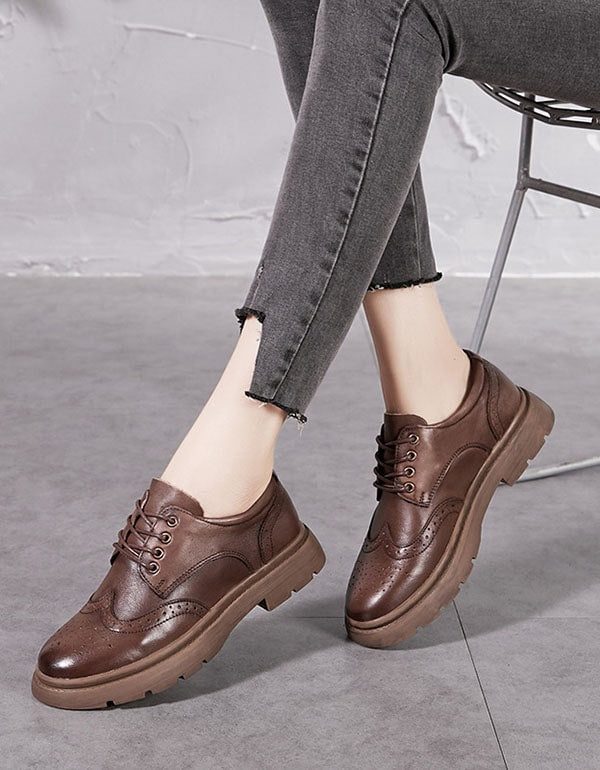 Lente Retro Leren Oxford Schoenen Met Veters