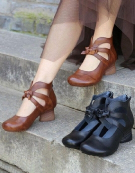 Leren Retro Elegante Chunky Damesschoenen| Cadeau Schoenen