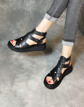 Leren Retro Zomer Sandalen Met Bandjes Voor Dames