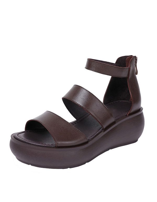 Leren Zomersandalen Met Sleehak Zwart