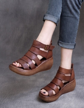 Retro Leren Sandalen Met Enkelband Voor Dames