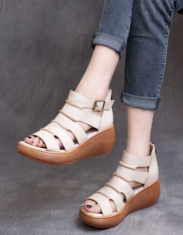 Retro Leren Sandalen Met Enkelband Voor Dames