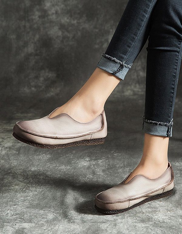 Verkoop Handgemaakte Zachte Lederen Slip-on Retro Platte Schoenen