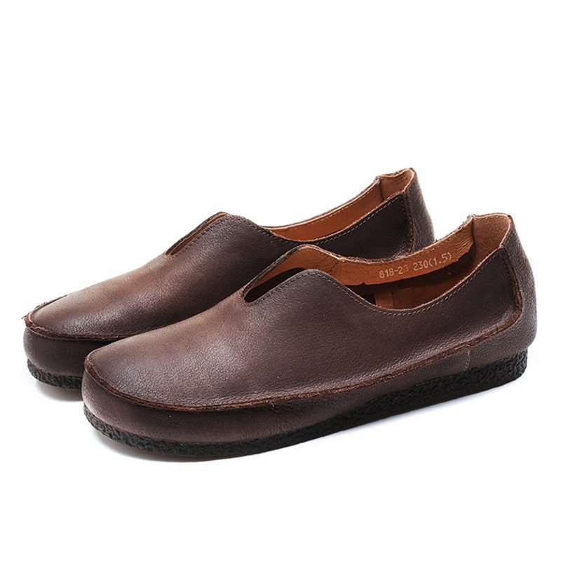 Verkoop Handgemaakte Zachte Lederen Slip-on Retro Platte Schoenen