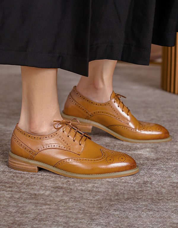 Vintage Lederen Britse Stijl Handgemaakte Oxford Schoenen