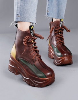 Winter Herfst Kleur Matching Leren Retro Platform Laarzen