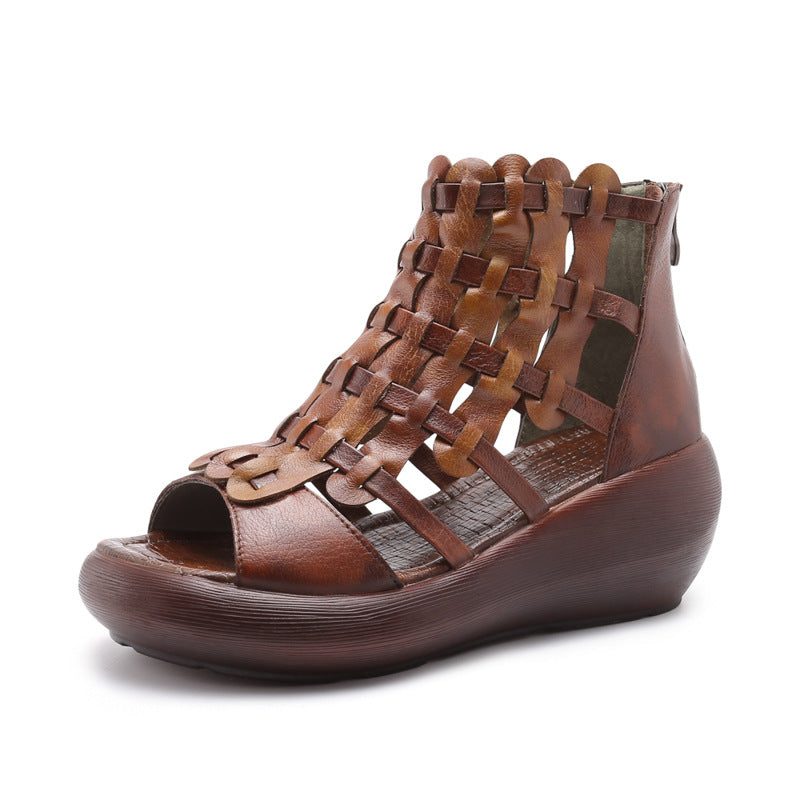 Zomer Handgeweven Retro Wedge Sandalen