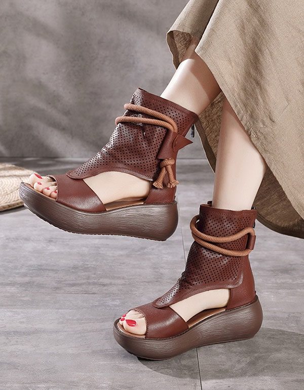 Zomer Open Teen Side Hollow Leren Sandalen