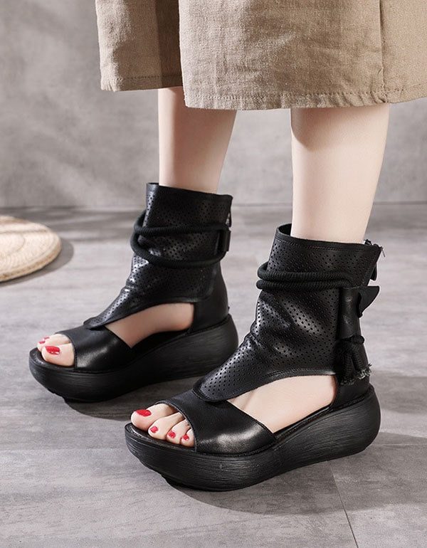 Zomer Open Teen Side Hollow Leren Sandalen