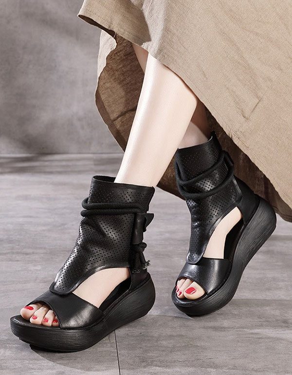 Zomer Open Teen Side Hollow Leren Sandalen