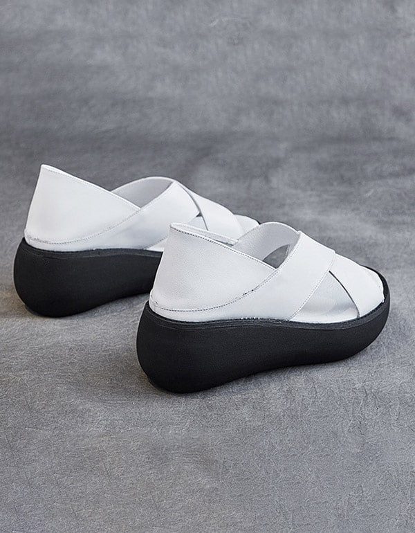 Zomer Retro Leren Slip-on Platform Sandalen