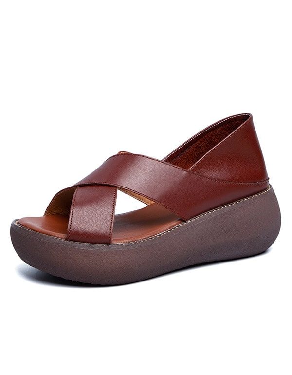 Zomer Retro Leren Slip-on Platform Sandalen