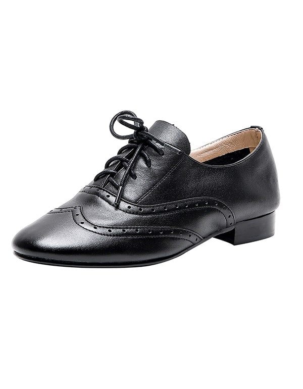 Zacht Lederen Brogue Gesneden Zwarte Dames Oxford