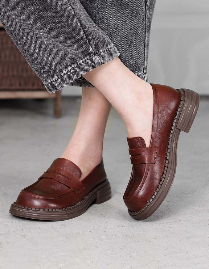 Handgemaakte Retro Leren Loafers Met Zachte Zool