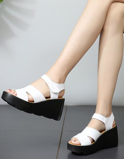 Handgemaakte Retro Leren Zomer Wedge Sandalen