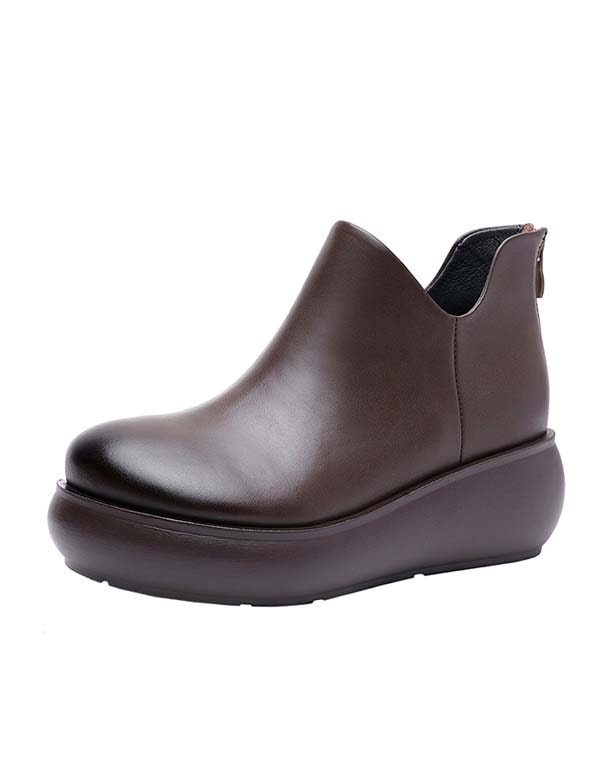 Lente Herfst Antislip Leren Retro Wedge Laarzen