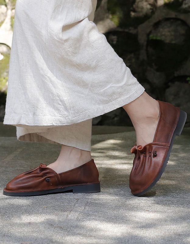 Retro Lederen Zachte Dames Lente Platte Schoenen