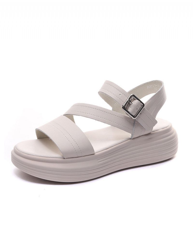 Retro Witte Sandalen Met Dikke Hak Uitgesneden