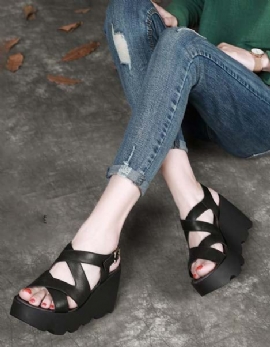 Slingback Wedge-sandalen Met Gekruiste Bandjes Voor Dames