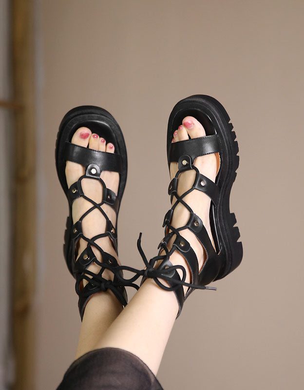 Zomerse Vintage Sandalen Met Veters In Romeinse Stijl