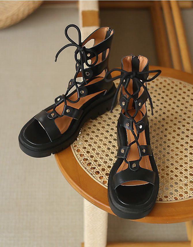 Zomerse Vintage Sandalen Met Veters In Romeinse Stijl