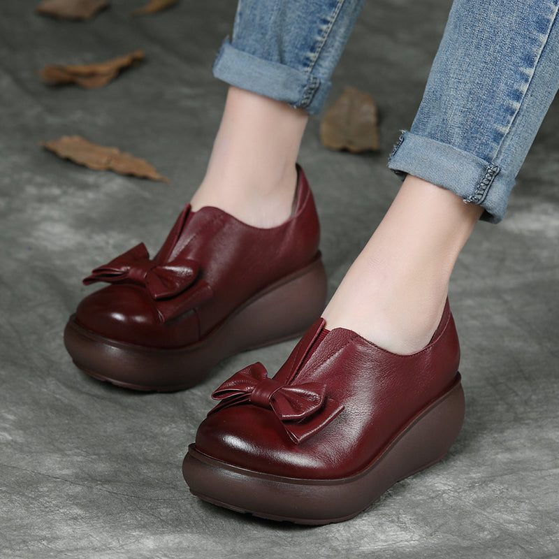 Herfst Leren Retro Strik Platform Schoenen