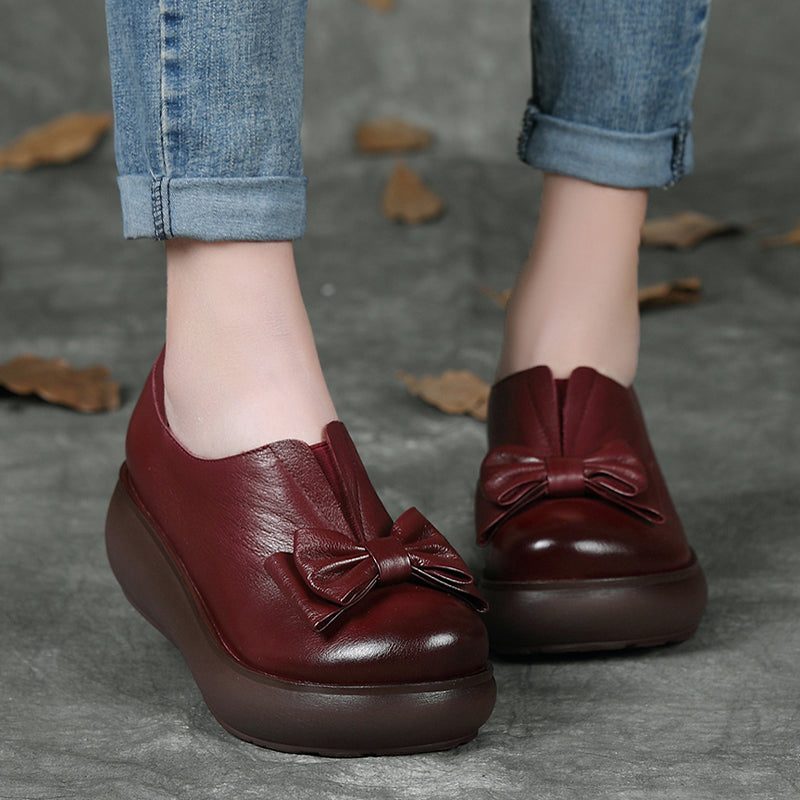 Herfst Leren Retro Strik Platform Schoenen