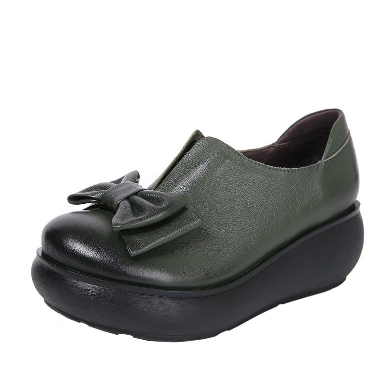 Herfst Leren Retro Strik Platform Schoenen