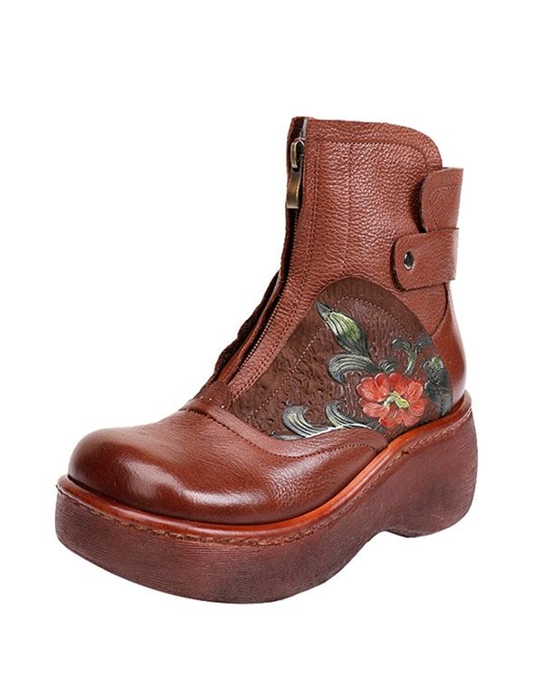 Waterdichte Wild Head Retro Leren Platform Laarzen