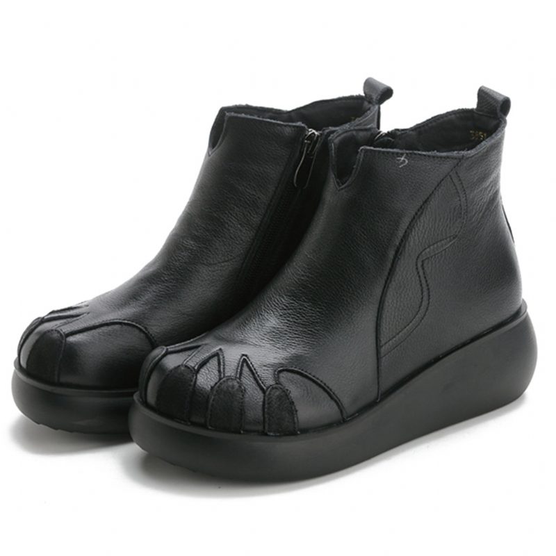 Winter Dikke Bodem Retro Wedge Fluwelen Dames Laarzen Leer