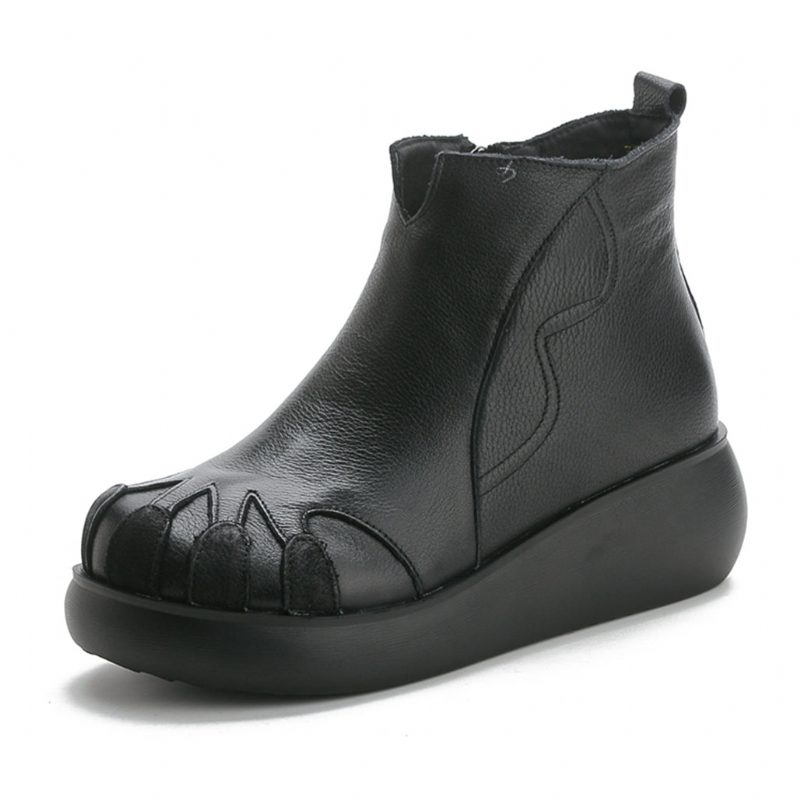 Winter Dikke Bodem Retro Wedge Fluwelen Dames Laarzen Leer