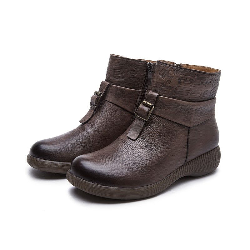 Gift Schoenen Herfst Winter Retro Lederen Handgemaakte Gesp Laarzen Vrouwen