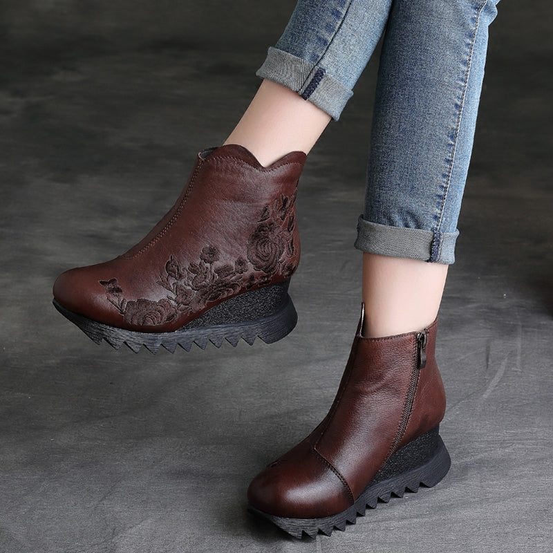 Handgemaakte Retro Borduur Wedge Boots