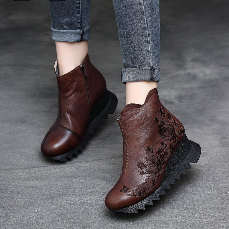 Handgemaakte Retro Borduur Wedge Boots