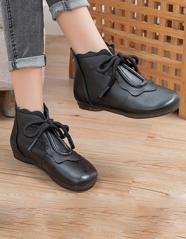 Handgemaakte Retro Leren Laarzen Veterschoenen Dames