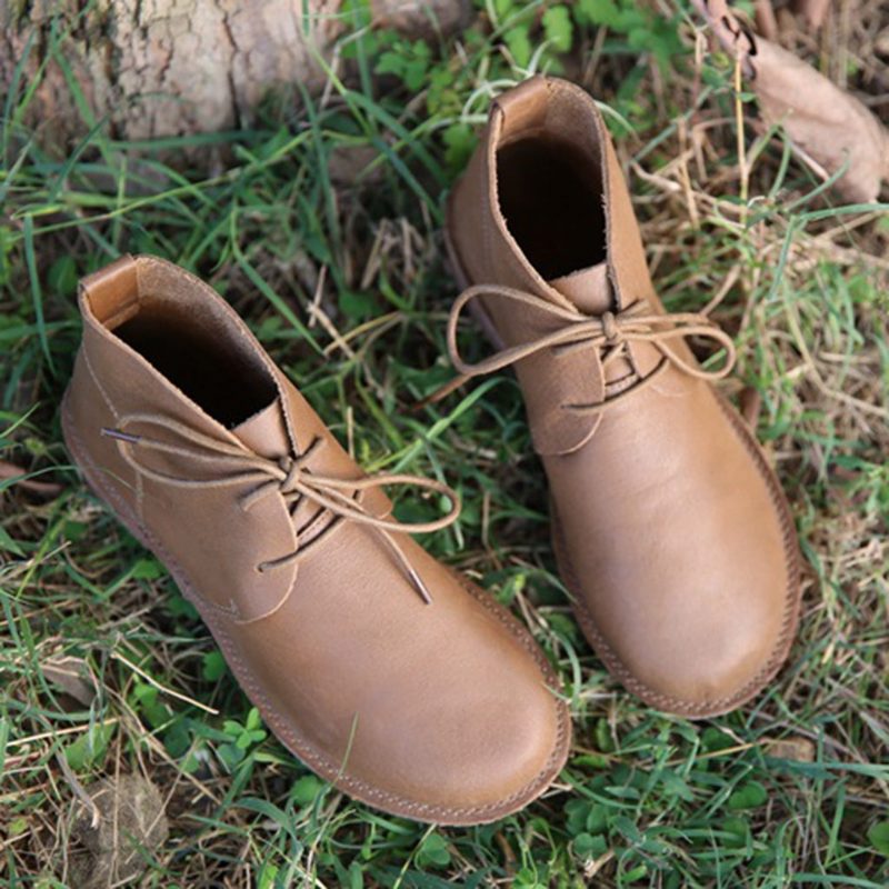 Herfst Retro Leren Dames Korte Laarzen | Cadeau Schoenen