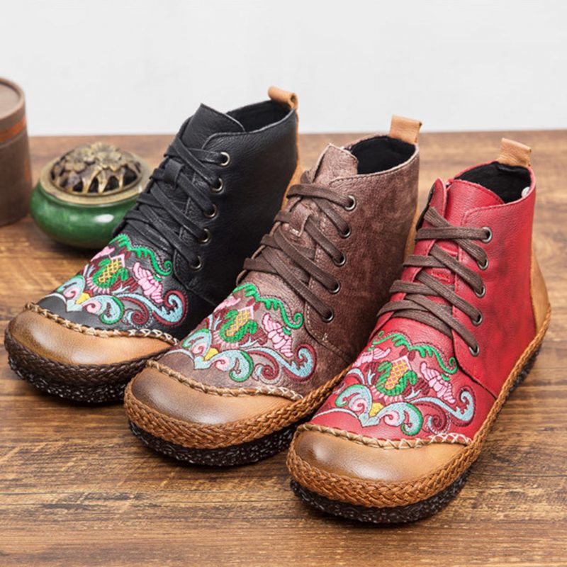 Herfst Vintage Retro Lederen Handgemaakte Dameslaarzen | Cadeau Schoenen